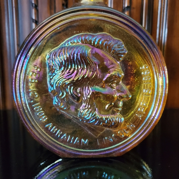 1970 NIB Decanter Abraham Lincoln Irredescent Carnival Glass Wheaton Nuline - Picture 10 of 15